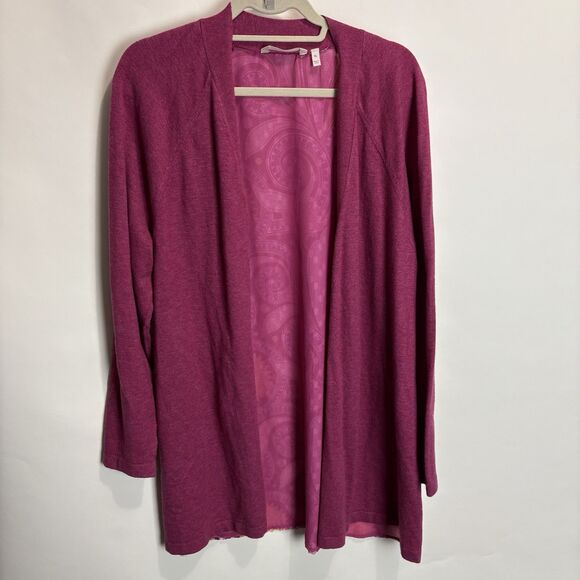 Soft Surroundings Pattern Paisley Back Open Cardigan Sweater in Pink Size XL - Picture 2 of 10